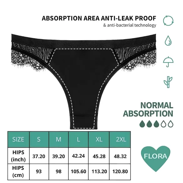Adalet Flora Normal - Menstruationsunterwäsche (schwarz)