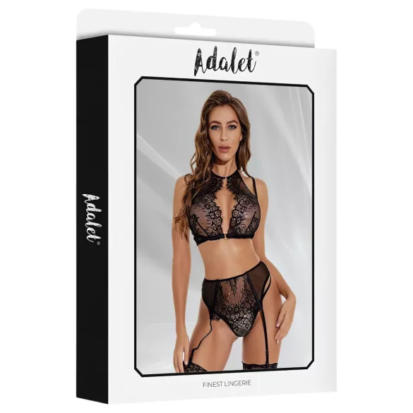 Adalet Evelyn - 3-teiliges Spitzen-Unterwäsche-Set (schwarz)