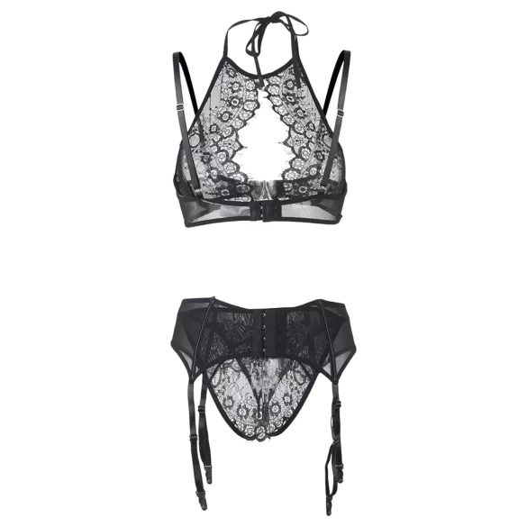 Adalet Evelyn - 3-teiliges Spitzen-Unterwäsche-Set (schwarz) - L/XL