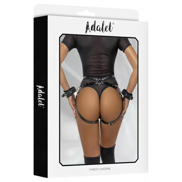 Adalet Jimena - Veganer Leder-Harness mit Fesseln (Schwarz)