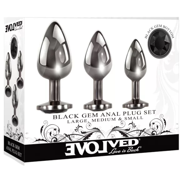 Evolved Black Gem - Metall Analdildo-Set mit schwarzem Stein (Silber)