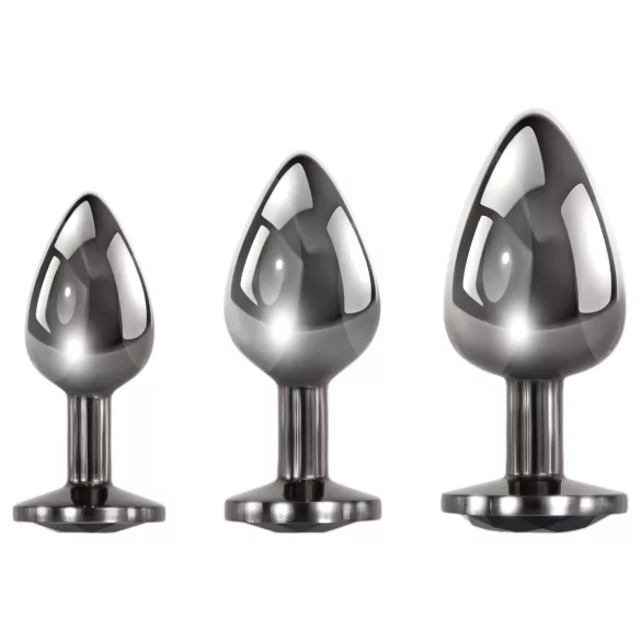 Evolved Black Gem - Metall Analdildo-Set mit schwarzem Stein (Silber)