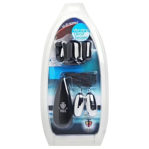XR Brands - Trinity - Peniskopf-Vibrator mit Doppel-Ei-Hülle (schwarz-silber)