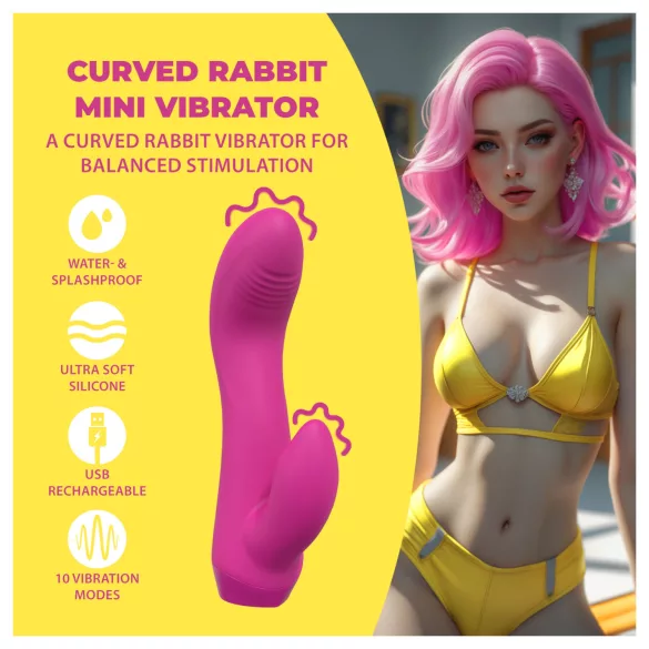 Loveline - gebogener Mini-Vibrator mit Häschen (rosa)