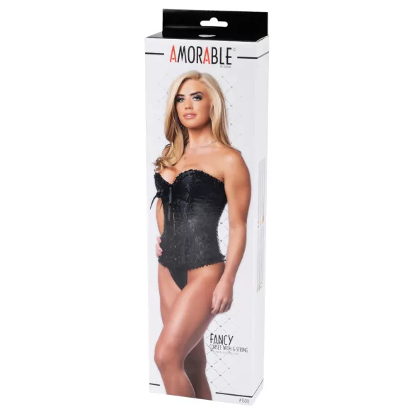 Amorable - Bedrucktes Korsett und Tanga (Schwarz) - M