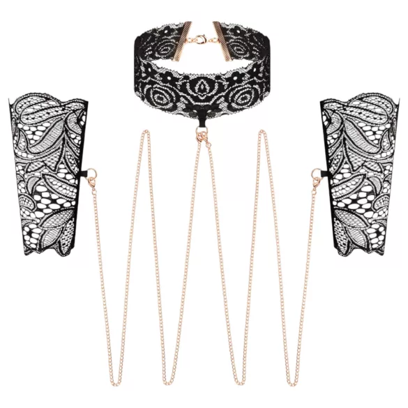 Rosy Gold - Halsband & Handfesseln (schwarz)