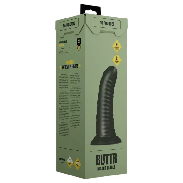 BUTTR Double Ribbed - riesiger gerippter Analplug (schwarz) - 26 cm