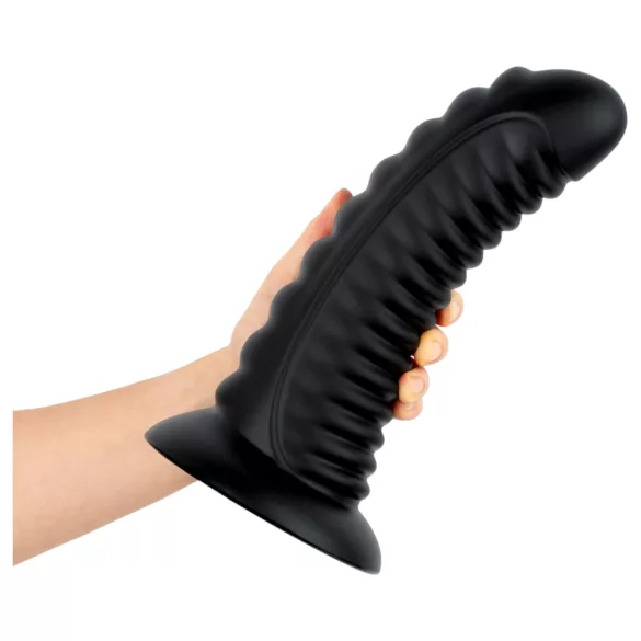 BUTTR Double Ribbed - riesiger gerippter Analplug (schwarz) - 26 cm