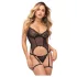 Zôf Jade - transparentes Korsett mit Strumpfhaltern und String (schwarz) - L/XL