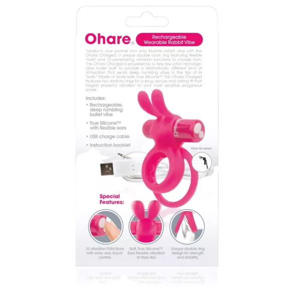 Screaming O Ohare - Wiederaufladbarer Hasenvibro-Ring (pink)