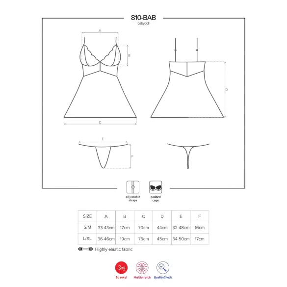 Obsessive 810-BAB-2 - Spitzen Babydoll und String (weiß)
