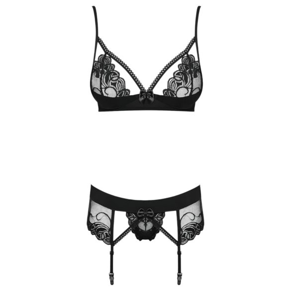 Obsessive Wonderia - besticktes Spitzen-Set (schwarz) - L/XL