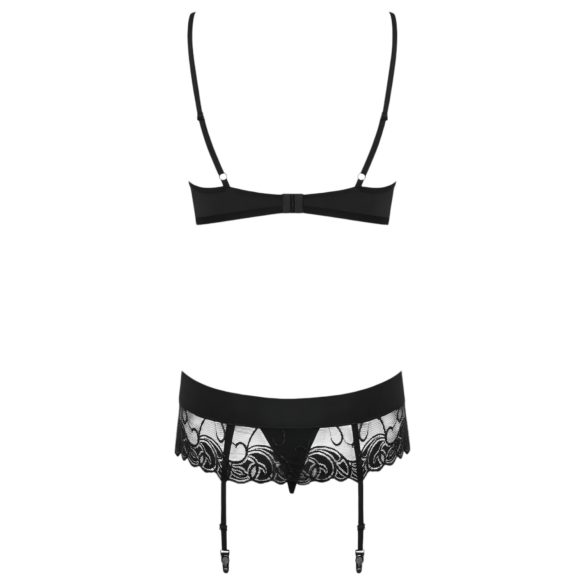 Obsessive Wonderia - besticktes Spitzen-Set (schwarz) - L/XL