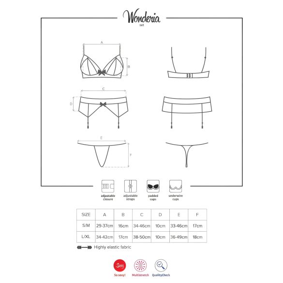 Obsessive Wonderia - besticktes Spitzen-Set (schwarz) - L/XL