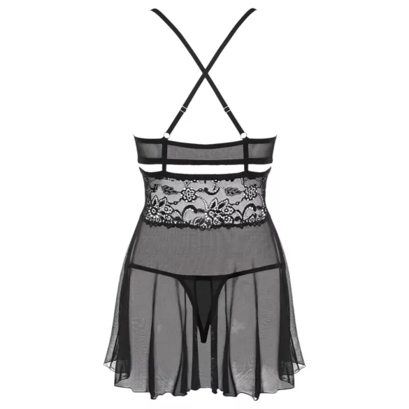 Obsessive 838-BAB-1 - transparenter, spitzen Babydoll-Set (schwarz)