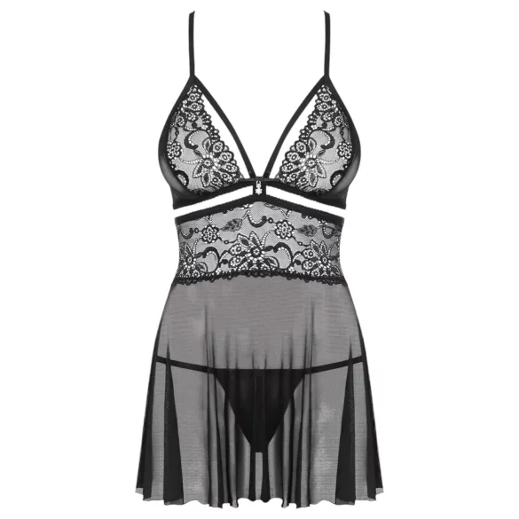Obsessive 838-BAB-1 - transparenter, spitzen Babydoll-Set (schwarz) - L/XL