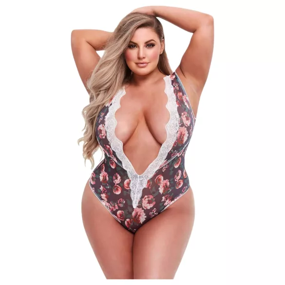 Baci Plus Size - Blumenmuster, Spitzen-Body